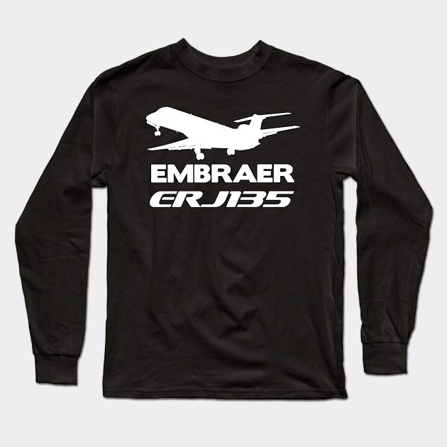 Embraer ERJ135 Silhouette Print (White) Long Sleeve T-Shirt by TheArtofFlying